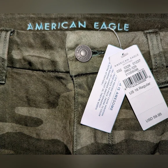 AMERICAN EAGLE Olive Green Camo jeans - brand new with tags - size 16 Regular - Picture 4 of 5